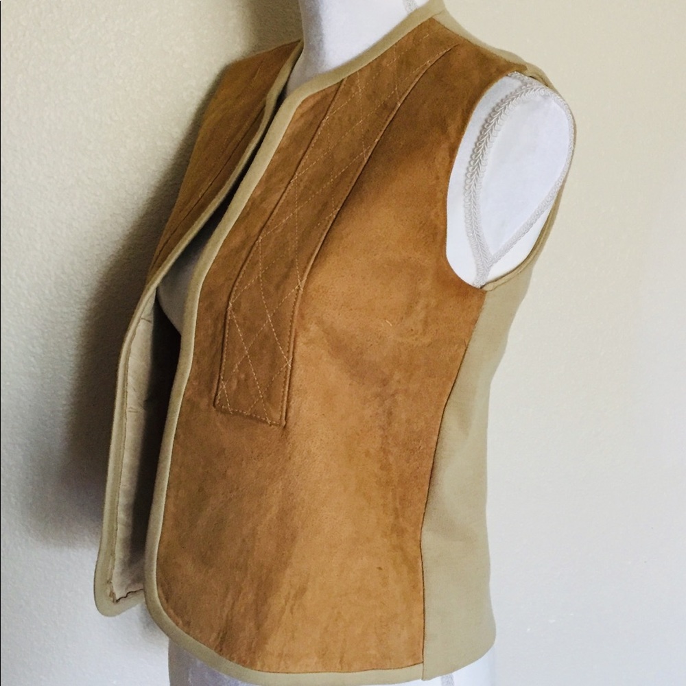 Hippy 70’s Vintage Tan Leather Diamond Sewn Vest - Picture 5 of 8